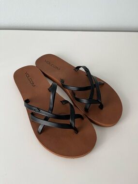 Volcom Black-Strap Brown Footbed Flip Sandals